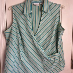 Worthington blouse Wrap style Aqua white Sz 2X